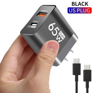 Adaptateur de charge rapide USB C,chargeur mural rapide,total 65W,GaN PD,iPhone 15 Pro Max,Xiaomi 14,Samsung,Huawei,Redmi--US black 1m cable - Neuf