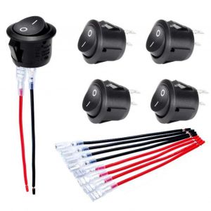 5Pcs KCD1 Interrupteur &agrave; bascule avec fil de 20MM SPST 2 broches rondes 12V voiture RV bateau modification interrupteur &agrave; bascule On-off Remplacement Kit_xi - Neuf