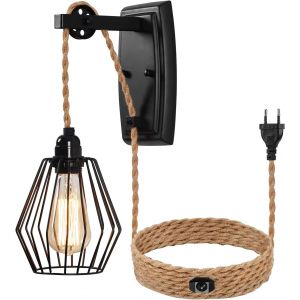 Subzonal-Vintage Applique Murale Interieur Avec C&acirc;ble De 4m Interrupteur Dimmable Et Prise, &Eacute;clairage Mural Industrielle Cage, E27 Applique Murale En M&eacute;tal Pour Chambre Salon Cuisine, Noir - Neuf
