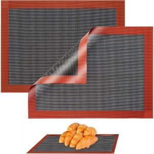 AYUHR-Lot de 2 tapis de cuisson en silicone réutilisables - 40 x 30 cm - Tapis de cuisson perforé et respirant - Antiadhésif - Résistant à la chaleur - Pour four, micro-ondes - Noir - Neuf
