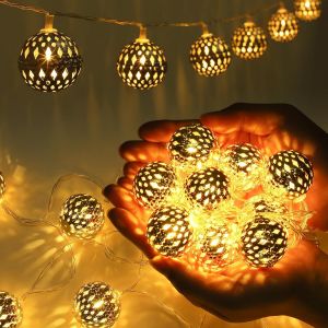 KAL-Guirlande Lumineuse Intérieur Marocaine, 20 Led Marocaine Lampes Minuterie À Piles, Guirlande Lumineuse Boules Doré Style Oriental Pour Chambre, Balcon, Ramadan, Mariage, Noël - Neuf