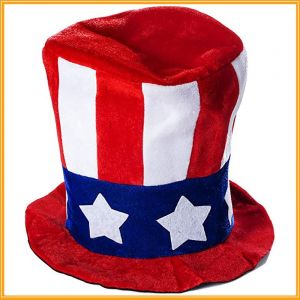 Chapeau En Peluche Usa, Chapeau Oncle Sam, Cylindre, Amérique, Étoiles Et Rayures, Drapeau, Casquette, Couvre-Chef, Accessoire, Carnaval, Fête À Thème (25 X 20 X 1 Cm) - Neuf