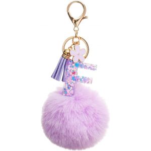 KAL-Moderne Porte-Clés Violet Boule De Poils Gland Pour Fille Porte Clef Avec Lettre Porte-Clés Fille Initiale Cadeau Femmes Porte-Clés Or Porte Clé A-Z - Neuf