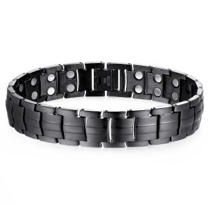 Bracelet Magn&eacute;tique Pour Homme (Noir) En Titane Avec Aimants &Agrave; Double Rang&eacute;e, Force R&eacute;glable, Avec Outil De Dimensionnement Et Sac, Base Enti&egrave;rement Magn&eacute;tique - Neuf