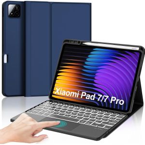 Clavier avec Touchpad pour Xiaomi Pad 7/7 Pro 11.2"" 2025, AZERTY Français Clavier Rétroéclairé Bluetooth Magnétique Détachable avec Trackpad pour Tablette Xiaomi Pad 7/7 Pro 11.2 Pouces, Bleu - Neuf
