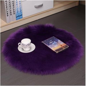 SJZG-Tapis Rond En Peau De Mouton Synthétique - Lavable - Doux - Moelleux - Long Coussin De Chaise - Imitation Laine - Pour Décoration De La Maison - Violet - 45 X 45 Cm - Neuf
