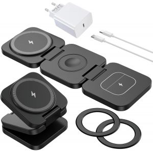 Chargeur Induction Pour Samsung, Magn&eacute;tique Pliable Chargeur Sans Fil Pour Galaxy S25 Ultra S24 S23 S22 Note Z Fold Flip, Chargeur 3 En 1 Pour Galaxy Watch Ultra 7 6 5 4, Pour Galaxy Buds - Neuf