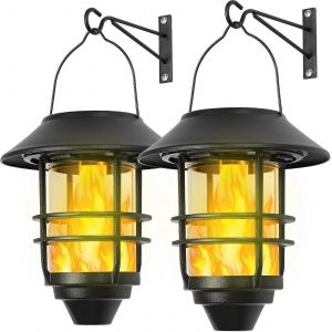 Lot De 2 Lanternes Solaires Suspendues Avec Flammes Vacillantes - Neuf