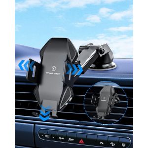 SJZG-Chargeur De Voiture Sans Fil Qi 15 W Avec Fixation Automatique Pour Tableau De Bord + Grille D'A&eacute;ration + Support De T&eacute;l&eacute;phone Pare-Brise Pour Iphone 11/11 Pro/12/X/Xr/Xs Max/Galaxy S10+ - Neuf