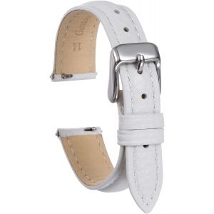 Kal-Bracelets De Montre En Cuir Véritable 14mm Plat Remplacement Rapide Cuir De Vachette Élégant Bracelet De Montre Homme Femme Avec Boucle En Acier Pour Montre, Blanc - Neuf