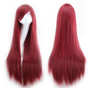 ¿Rouge¿Coloré Panda Longue Ligne Droite Perruque Cosplay Avec Racine Des Cheveux Naturel Perruque De Cheveux Synthétiques, Pour Femmes Ou De Filles Pour La Fête D'halloween Costume O - Neuf
