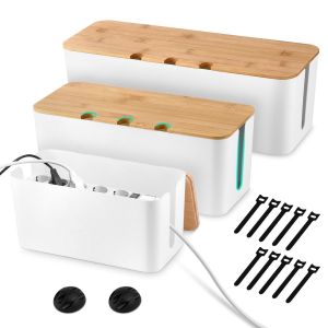 Lot De 3 Boite Rangement Cable, Bo&icirc;te De Gestion Des C&acirc;bles Avec Couvercle En Bambou, Boite Cache C&acirc;ble Multiprise, Cache Fils &Eacute;lectriques Cable Box, Pour Cacher C&acirc;bles(3 Tailles)[DYB983820] - Neuf