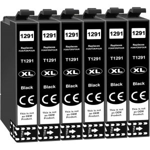 T1291 Noir Compatible Cartouches d'encre pour Epson T1291 pour Epson Stylus SX235W SX425W SX440W SX435W SX445 Office BX305FW BX320FW BX525DW Workforce WF-3520DWF (6 Noir) - Neuf