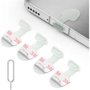 Kit Poussi&egrave;re De T&eacute;l&eacute;phone, Silicone Pour Prise Adh&eacute;sive Lot De 4 Caches Anti-Poussi&egrave;re Type C, Avec Aiguille Coinc&eacute;e Compatible Pour T&eacute;l&eacute;phone Tablette &Agrave; Port Type C(Lumineux) - Neuf