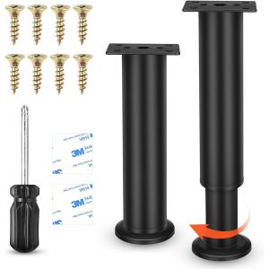 2 Pi&egrave;ces Pied Meuble R&eacute;glable, R&eacute;glable de 18 &agrave; 30 cm Pied Meuble Salle de Bain, Base en Caoutchouc Silencieux et R&eacute;sistant aux Rayures, Pied de Lit en Acier, Adapt&eacute; aux Lits, Canap&eacute;s, Armoires - Neuf