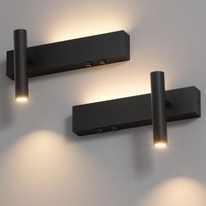 Ulteronixshop-2x Led Applique Murale Interieur 2 Flammes, 3w+3w 3000k Lampe Murale Avec 2 Boutons, Rond Spot Mural 330&deg;Rotation /60&deg;Orientable, Aluminium, Pour Chambre Salon, Lumi&egrave;re Chaude, Noir - Neuf