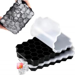 Kalanka-Lot De 2 Moules &Agrave; Gla&ccedil;ons &Agrave; 37 Compartiments En Silicone Avec Couvercle, Anti-Fuite, Certifi&eacute; Lfgb Et Sans Bpa, Pour Whisky, Cocktails, Pur&eacute;es De Fruits, Noir - Neuf