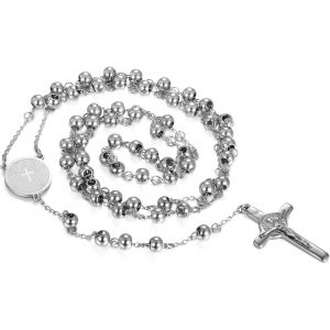 Kal-Collier Chapelet Croix Catholique,Jésus Chapelet Chretien Avec Croix Médaille Saint Benoît Pour Chrétiens Catholiques Communion Religieuse,Baptême,Messe,Bible,Amulette - Neuf