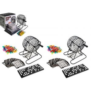 Jeu de bingo en métal avec 2 cages, 4 plateaux, 150 boules, 36 cartes et 300 jetons pour s'amuser en famille - Neuf