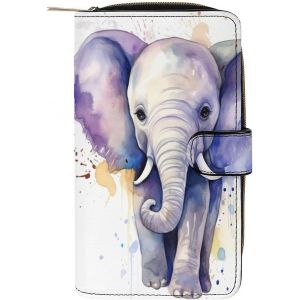 Portefeuille Fin &Agrave; Deux Volets En Cuir V&eacute;ritable Minimaliste Avec Poche Avant Pour Homme Et Femme Motif &Eacute;l&eacute;phant Mignon 19,7 X 11 X 3,5 Cm,Style :,19.7X11X3.5Cm - Neuf