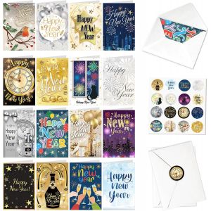 Trahoo-16 Cartes De Voeux 2026 Nouvel An, Cartes Cadeau De Bonne Ann&eacute;e, Cartes De Voeux Avec Enveloppes Autocollants, Cotillons Du Nouvel An 2026, Carte De Happy New Year, Cartes Pliantes Du Nouvel A - Neuf