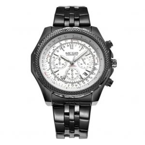 Megir Sport De Plein Air Hommes Montre De Chronom&eacute;trage &Eacute;tanche &Agrave; Quartz (Ceinture Noire,Bo&icirc;tier Noir,Cadran Blanc) - Neuf