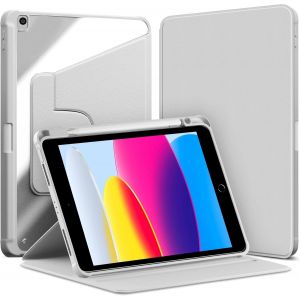 LORANKA-Coque Rotatif pour iPad 9&egrave;me/8e/7e G&eacute;n&eacute;ration 10,2 Pouces avec Porte-Stylet, iPad Air 10,5 3&egrave;me G&eacute;n&eacute;ration/Pro 10,5 &Eacute;tui &agrave; Rabat, Transparent Dos Housse, Support Rotative &agrave; 360 Degr&eacute;s, Gris - Neuf