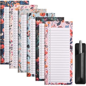 Kalanka-6 Bloc Notes Magn&eacute;tique, Motifs Floraux Blocs M&eacute;mo Magn&eacute;tique Avec Pot Stylo Et Bo&icirc;te &Agrave; Cocher, Amovibles Cahier Aimant&eacute; Pour Listes De T&acirc;ches, Listes &Eacute;picerie, Prise De Notes, 50 Feuilles/Pi - Neuf