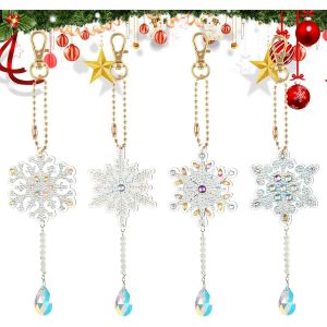 Ayuhr-Diamond Painting Porte-Clés, 4pcs 5d Diy Peinture Diamant Pendentif, Flocon De Neige Kit Mosaïque Pour Enfants 5d Autocollants De Diamant Kits,Décoration De Pendentifs Cadeau Garçon Filles - Neuf