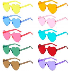 10 Paires Lunettes Coeur Hippie,Lunettes De Soleil Transparentes Multicolores Sans Monture,Lunettes De Soleil Rétro,Pour Party Annivesaire Noël Carnaval Cosplay - Neuf