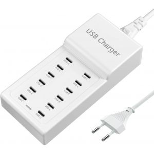 Chargeur Usb C, Station De Recharge Usb &Agrave; 12 Ports, Bloc De Recharge Usb Multiport 50W, Chargeur Multiple De Bureau Usbc Pour Iphone 16/15/14/13/12/Ipad/Samsung S24/S23/Ultra/Z Flod/Watch/&Eacute;couteurs - Neuf