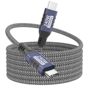 JGD-C&acirc;ble USB-C vers USB-C,2m 240W/20 Gbit/s USB-C 3.2 Gen2x2,PD 3.1 transmission vid&eacute;o 5K@60 Hz/4K@144Hz avec iPhone 17/16/15,Samsung,MacBook,iPad Pro,ordinateurs portables,tablettes,SSD et moniteur - Neuf