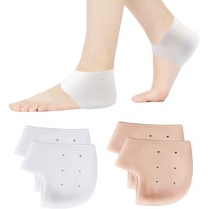 2 Paires Protège Talons En Gel (Blanc Et Nu), Manches De Talon Silicone Doux Et Respirant Avec Trous, Talon En Gel Manches Pour Soulagement De La Douleur Pieds Secs Hommes Et Femmes - Neuf