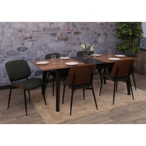 Lot de 6 chaises de salle &agrave; manger HWC-O44, chaise de cuisine, tissu en bois courb&eacute; (370g/m&sup2;) &Ouml;ko-Tex MVGaspect noyer, gris fonc&eacute; - Neuf