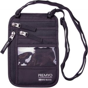 nzqaf-Pochette Tour de Cou Antivol RFID Portefeuille de Voyage Sécurité Poche Secrète Passeport Argent Femme Homme Léger Fine Imperméable Noir - Neuf