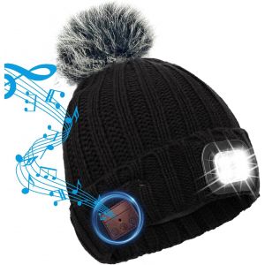 Jexnovashop-Bonnet Bluetooth 5.2 Avec Led Lampe Femmes, Rechargeable Par Usb Musical Running Chapeau Lumineux, Casquette &Eacute;clair&eacute;e Tricot&eacute; Chaud D'hiver Pour Camping Randonn&eacute;e Cyclisme, Cadeaux Techni - Neuf