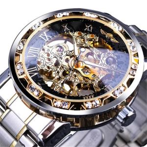 Montre M&eacute;canique Squelette-Pointeur Lumineux En Diamants,Manuelle,Homme | - Neuf