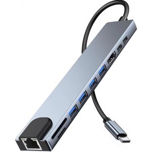 JGD-Adaptateur USB C Hub Ethernet HDMI, 10 en 1 USB C Station d'accueil avec HDMI 4K, Ethernet RJ45, lecteur de carte SD/TF, USB 3.0/2.0, PD 100 W, USB C, LAN USB C Dongle pour MacBook Pro/Air, iPad - Neuf