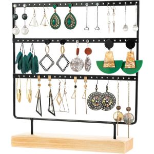 Organisateur De Bijoux, Présentoir De Boucle D'oreille En Bois Et Métal, Porte-Boîte À Bijoux Vintage, Organisateur De Bijoux, Boucles D'oreilles Boîtes À Bijoux (69 Trous Et 3 Couches) - Neuf