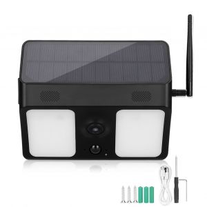 Camera exterieure solaire etanche 1080p HD Wi-Fi, vision nocturne infrarouge, interphone vocal bidirectionnel, systeme de surveillance noir - Neuf