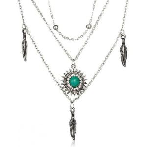 Collier Turquoise Avec Pendentif En Forme De Feuille De Lune Et De Costume Bohème, Chaîne, Bijoux Occidentaux Pour Femmes, Plaqué Argent - Neuf