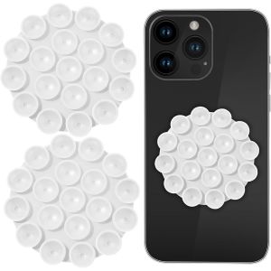 Set Of 2 Double Sided Silicone Suction Cup Holder For Mobile Phone With Suction Cups For Phone Mirror Stickers Hands Free Non-Slip For Video Selfies (White) - Neuf