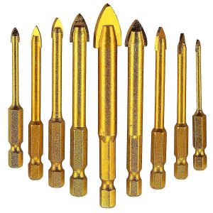 9 pi&egrave;ces Foret &agrave; carrelage Ensemble de forets en c&eacute;ramique Ensemble de forets &agrave; verre Ensemble de forets &agrave; carreaux hexagonaux Forets &agrave; carreaux de verre - Neuf