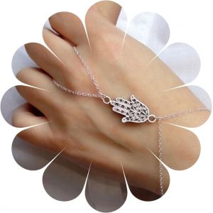 Kalsw-Boho Hamsa Doigt Anneau Bracelet Argent Main Esclave Minimaliste Poignet Vintage Futian Chaîne Bijoux Pour Les Femmes Et Les Filles - Neuf