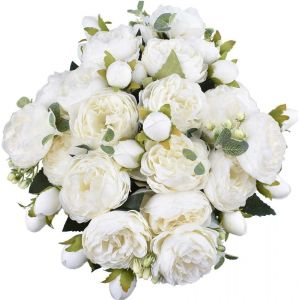 4 Bouquets de Fleurs Artificielles en Soie - Pivoines &Eacute;l&eacute;gantes Hauteur environ 29 cm avec Cinq Branches par Bouquet - D&eacute;cor Maison Mariage Caf&eacute; - Neuf