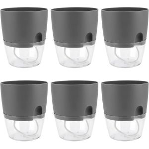 Lot De 6 Potager Jardiniere Interieur,Pot À Herbes,Avec Système D'arrosage Automatique,Pour La Cuisine,Rebord De Fenêtre,Plante Interieur,18,2 X 11 X 15,3 Cm,Gris - Neuf