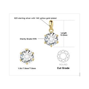 Jewelrypalace Moissanite D Couleur 1ct 1.5ct 2ct 3ct Rond 925 En Argent Sterling Pendentif Collier Pour Femme Sans Cha&icirc;ne-1.5ct Yellow Color-Gra Certificate - Neuf
