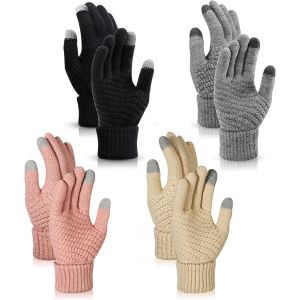 2 Pairs Of Women's Winter Knitted Gloves, Some Warm Gloves, Touch Screen Gloves With Fine Fleece Lining, Suitable For Leisure Activities, Black & White, One Size"".[J39] - Neuf