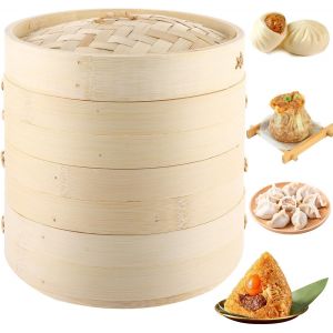 Subzonal-Cuiseur Vapeur En Bambou &Agrave; 3 Niveaux, 20 Cm Avec Couvercle, Panier Vapeur Dim Sum Pour L&eacute;gumes Dim Sum, Petits Pains, Viande, Poisson - Neuf