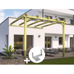 Pergola Adossée En Bois Massif Saint-Denis 420 X 300 Cm + 2 Supports Surélevés - Maderland - Neuf